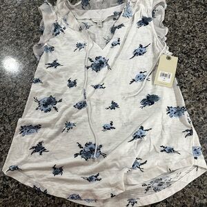 Lucky Brand White and Blue Floral Blouse